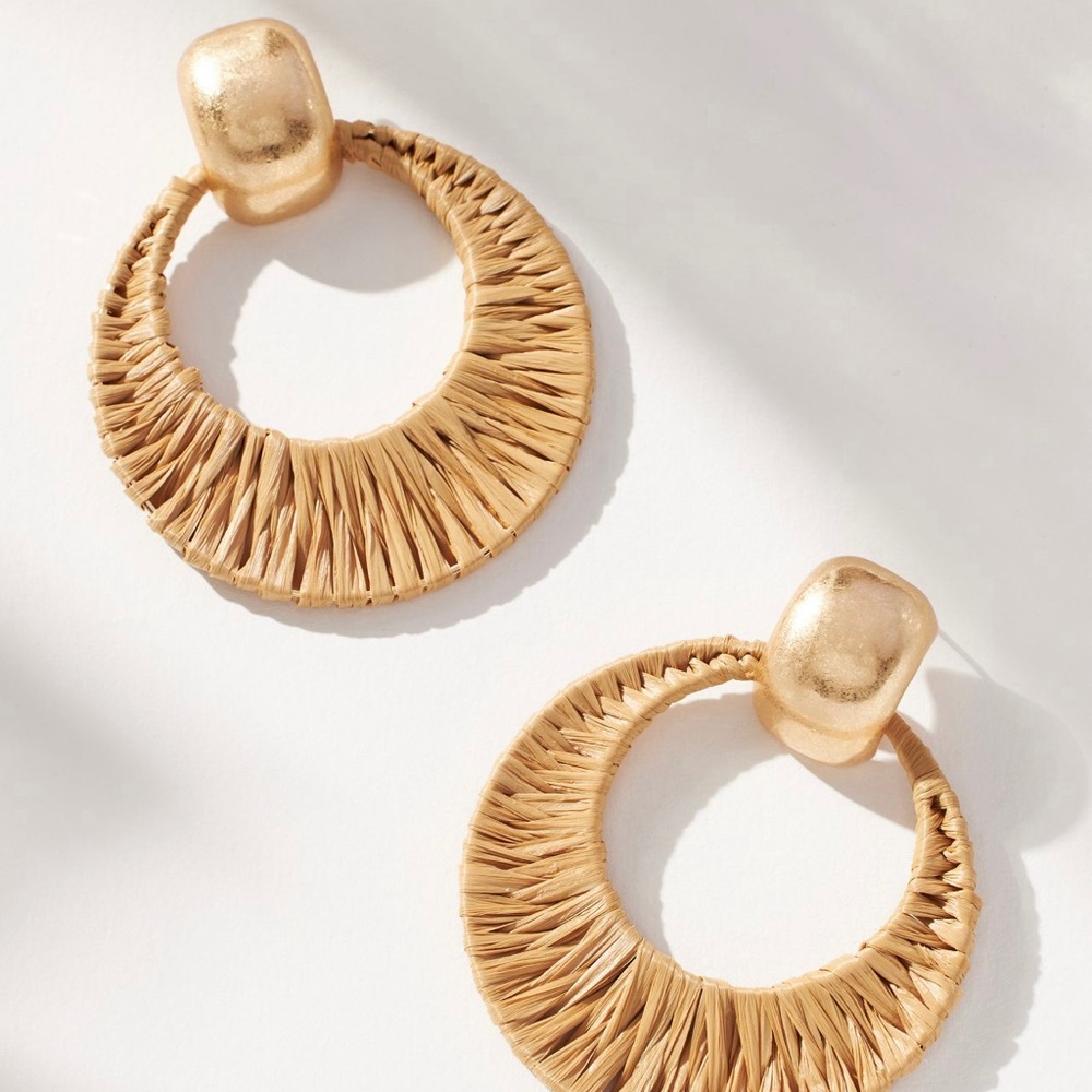 Anthropologie Raffia Hoop Earrings
